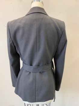 Womens, Suit, Jacket, CALVIN KLEIN, Gray, Polyester, Rayon, Solid, 2, Single Breasted, Button Front, 4 Flap Pocket, 3 Buttons,  Shoulder Burn, HAS MATCHING BELT