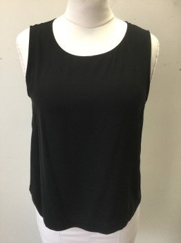 Womens, Shell, EILEEN FISHER, Black, Silk, Solid, M, Crepe, Pullover, Scoop Neck, CB 1 Btn Closure
