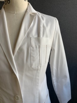 NO LABEL, White, Cotton, Polyester, Solid, L/S, Button Front, Collar Attached, Notched Lapel, 3 Pockets