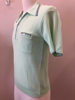 Mens, Polo Shirt, KINGSPORT, Ch: 34, Lt Green, Solid, C.A., S/S, 2 Button Placket, 1 Pocket