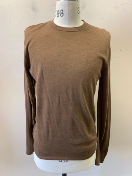 Mens, Pullover Sweater, REISS, Brown, Wool, Solid, M, L/S, CN,