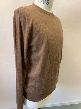 Mens, Pullover Sweater, REISS, Brown, Wool, Solid, M, L/S, CN,