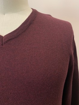 Mens, Pullover Sweater, ALFANI, Red Burgundy, Cotton, Nylon, Solid, Heathered, XL, V-N,
