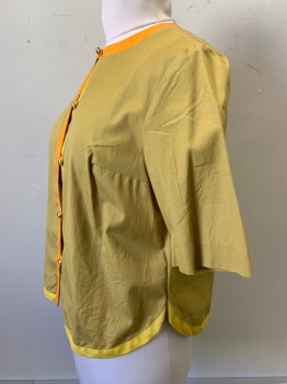 Womens, Shirt, Saks Fifth Ave, Gold, Orange, Yellow, Cotton, Polyester, Color Blocking, B40, S/S, Crew Neck, Button Front,