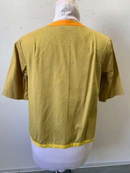 Womens, Shirt, Saks Fifth Ave, Gold, Orange, Yellow, Cotton, Polyester, Color Blocking, B40, S/S, Crew Neck, Button Front,