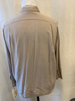 Mens, Shirt, SEARS, Lt Beige, Brown, Poly/Cotton, Heathered, 17.5, XL, 33, Heathered Beige, Brown Embroidered Trim on 2 Patch Pockets, Long Sleeves, Button Front, Collar Attached,