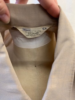 SEARS, Lt Beige, Brown, Poly/Cotton, Heathered, Heathered Beige, Brown Embroidered Trim on 2 Patch Pockets, Long Sleeves, Button Front, Collar Attached,