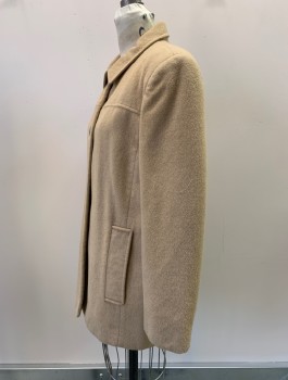 HERBERT GROSSMAN, Khaki Brown, Wool, Solid, L/S, Button Front, Side Pockets, Collar Attached,