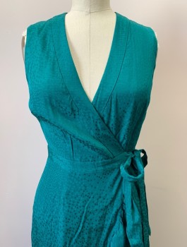 WHISTLES, Teal Blue, Polyester, Dots, Sleeveless, V Neck, Crossover, Flared Trim