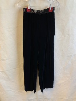 TADASHI, Black, Silk, Solid, Pants - Velvet, Beaded Waistband, Zip Back, Pleated, Evening