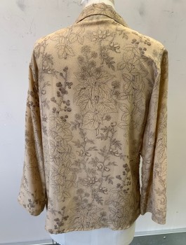 CACHAREL, Beige, Dk Brown, Silk, Leaves/Vines , L/S, Button Front, Camp Collar