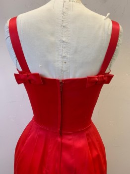 Date Maker, Red, Silk, Solid, Sleeveless, Squared Neck, Straps with Back Bows, Flower Detail with Bow, Back Zipper,