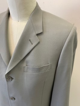 Mens, Suit, Jacket, KENNETH COLE, Lt Olive Grn, Wool, Solid, 42R, Button Front, 3 Buttons, 3 Pockets, Notched Lapel