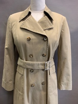 Womens, Coat, Trenchcoat, BANANA REPUBLIC, Khaki Brown, Cotton, L, With Matching Belt, C.A., Double Breasted, Button Front, Tortoise Shell Buttons, 2 Pockets