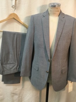 Mens, Suit, Jacket, J CREW, Heather Gray, Wool, 38 R, 2 Buttons,  3 Pockets,