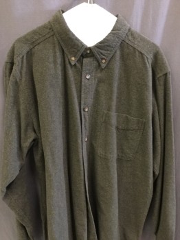 WOOLRICH, Moss Green, Black, Cotton, Heathered, Button Down Collar, Long Sleeves, 1 Pocket, Soft Thick Flannel