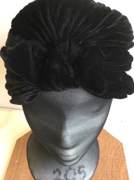 Womens, Hat, N/L, Black, Synthetic, Solid, Black Velvet, Turban Like, Knot in the Front, Bow in the Back