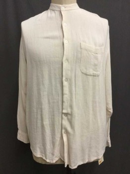 N/L, Cream, Solid, Button Front, Collar Band, 1 Pocket, Long Sleeves, Late 1980's - Early 1990's