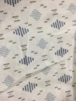 MEDLINE, White, Lt Blue, Slate Blue, Gray, Cotton, Polyester, Geometric, White with Light Blue/Slate/Gray Diamonds and Dashes Pattern, White Twill Edging, Short Sleeves, Open in Back with Self Ties at Center Back Neck