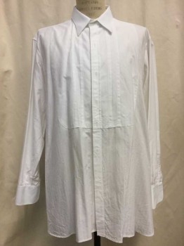 Mens, Formal Shirt, DOMETAKIS, White, Cotton, Solid, 18/36, Self Textured Stripes, L/S, Button Front, Collar Attached, Pleated Bib Front, Made To Order, Multiples,