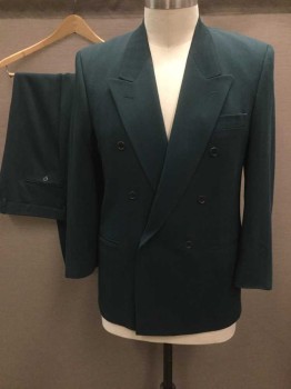 NINO FERRETTI, Forest Green, Wool, Herringbone, Solid, Double Breasted, Collar Attached, Peaked Lapel, 3 Pockets,