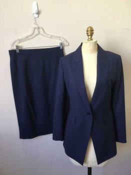 Womens, Suit, Jacket, THEORY, Navy Blue, Wool, Lycra, Solid, 4, Peaked Lapel, 1 Button Single Breasted, 2 Pockets with Flaps, 1 Welt Pocket