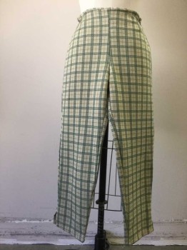 Womens, Pants, JET RAG, Beige, Sage Green, Polyester, Plaid, W28, High Waisted, No Waistband, Back Zipper, Peddle Pushers, Double Knit