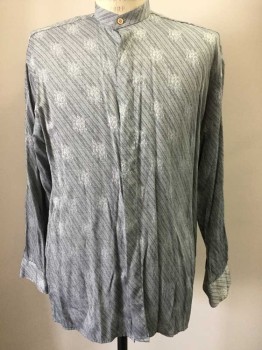 PAVO, Gray, Black, Rayon, Polyester, Stripes, Abstract , Long Sleeves, Button Front, Band Collar,  Peach Buttons, No Pocket,