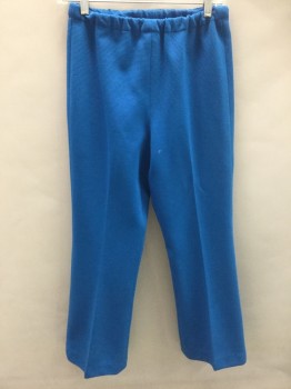 Womens, 1970s Vintage, Suit, Pants, BOUTIQUE EAST, Blue, Polyester, Solid, Cerulean Blue Horizontally Ribbed Poly, Elastic Waist, Boot Cut Leg,
