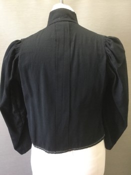 N/L, Black, Cotton, Solid, Solid Black, 3/4 Sleeve, Button Front, Stand Collar, Puffy Sleeves Gathered at Shoulders, Lined with Caramel and Cream Calico Fabric, Single Vertical Pleat at Center Back,