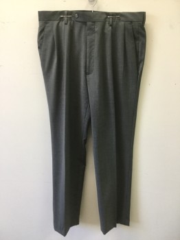 JOS A BANK, Gray, Wool, Heathered, Double Pleated Front, Zip Fly, 4 Pockets, Belt Loops 