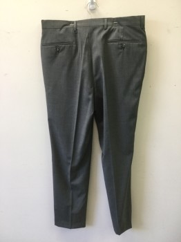 JOS A BANK, Gray, Wool, Heathered, Double Pleated Front, Zip Fly, 4 Pockets, Belt Loops 