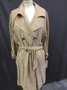 Womens, Dress, Long & 3/4 Sleeve, ZARA, Tan Brown, Viscose, Solid, S, Double Breasted, 2 Welt Pocket, Collar Attached, with Self Belt, Dress Coat...