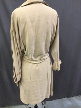 Womens, Dress, Long & 3/4 Sleeve, ZARA, Tan Brown, Viscose, Solid, S, Double Breasted, 2 Welt Pocket, Collar Attached, with Self Belt, Dress Coat...