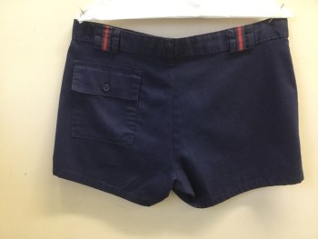 Mens, Shorts, ROBERT BRUCE, Navy Blue, Red, Poly/Cotton, Solid, W34, Late 70's Early 80's Mens Shorts, Zip Fly, 3 Pockets, Navy & Red Stripe Belt Loops