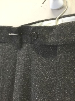 Mens, Pants, PAUL FREDERICK, Dk Brown, White, Wool, Silk, Speckled, I:Open, W:36, Dark Brown with White Flecks, Double Pleated, Button Tab Waist, Zip Fly, 4 Pockets, Relaxed Leg, 90's/00's **Has Triples
