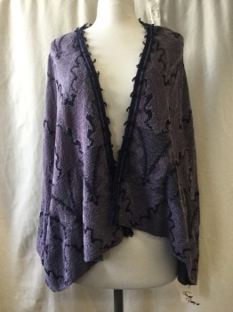 Womens, Sweater, FREE PEOPLE, Lavender Purple, Navy Blue, Poly/Cotton, Rayon, Abstract , S, Navy Tassel Trim, Open Front