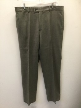 ZARA MAN , Tan Brown, Dk Brown, Gray, Wool, Glen Plaid, Flat Front, Button Tab Waist, 5 Pockets Including 1 Watch Pocket, Straight Leg