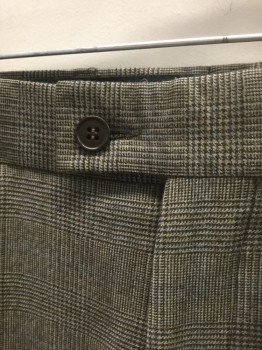 ZARA MAN , Tan Brown, Dk Brown, Gray, Wool, Glen Plaid, Flat Front, Button Tab Waist, 5 Pockets Including 1 Watch Pocket, Straight Leg