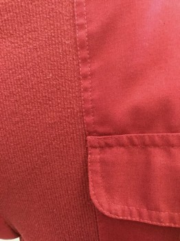 MEMBERS ONLY, Maroon Red, Poly/Cotton, Solid, Short Sleeves, Collar Attached, 4 Button Front, Plain Weave Cotton with Rib Knit Jersey Panels at Either Side, Rib Knit Waistband, 2 Button Flap Pockets,