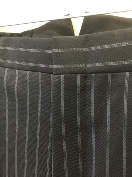 N/L, Black, White, Wool, Stripes - Pin, Black with White Triple Pinstripes, Flat Front, Zip Fly, No Pockets, Belted Back, Suspender Buttons at Inside Waistband (2 in Back are Outside), Reproduction