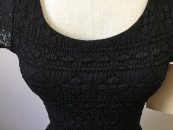 Womens, Dress, Short Sleeve, EIGHT SIXTY, Black, Polyester, Spandex, Geometric, XS, Geometrical Stretch Lace, Cap Sleeves, Drop Pleated Skirt, Pull Over