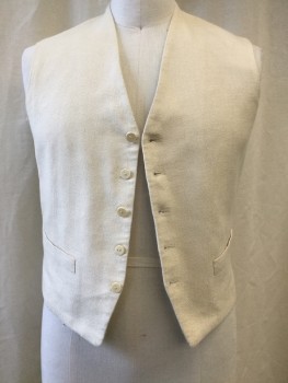 Mens, 1930s Vintage, Suit, Vest, MTO, Ivory White, Silk, Linen, Solid, 40, Made To Order, Vest, Button Front,