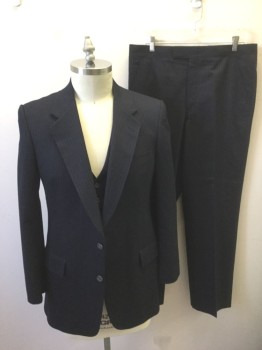 Mens, 1980s Vintage, Suit, Jacket, CHRISTIAN DIOR, Navy Blue, Lt Gray, Lt Green, Red, Wool, Stripes - Pin, 42L, Single Breasted, Notched Lapel, 2 Buttons, 3 Pockets,