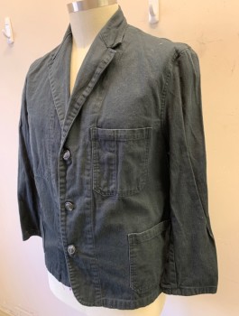 DARCY, Black, Cotton, Solid, Single Breasted, Notched Lapel, 3 Buttons, 3 Patch Pockets, Multiples