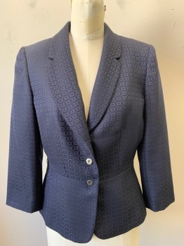 Womens, Blazer, TAHARI, Navy Blue, Blue, Polyester, Grid , 8, 3 Flower Buttons, Single Breasted, Notched Lapel, No Belt, Has a Few Snags at Cuffs and Right Shoulder