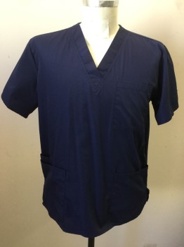 BLACK STAR, Navy Blue, Poly/Cotton, Solid, V-neck, Short Sleeves, 3 Hip Pockets, 1 Breast Pocket