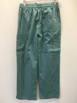 SCRUB DEPOT, Sea Foam Green, Poly/Cotton, Solid, Drawstring Elastic Smocked Waist, 2 Side Slit Pockets, 2 Cargo Pockets, 1 Back Pocket