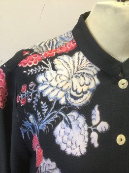 Womens, Blouse, CITRON, Black, Red, Off White, Beige, Slate Blue, Silk, Floral, Solid, M, Crepe, 3/4 Sleeve, Button Front, Mandarin Collar, Southeast Asian Inspired Look,