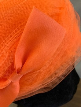 CATHAY, Orange, Silk, Solid, Layers of Gathered Tulle Netting Over Structured Net Base, Organza Bow at Side,